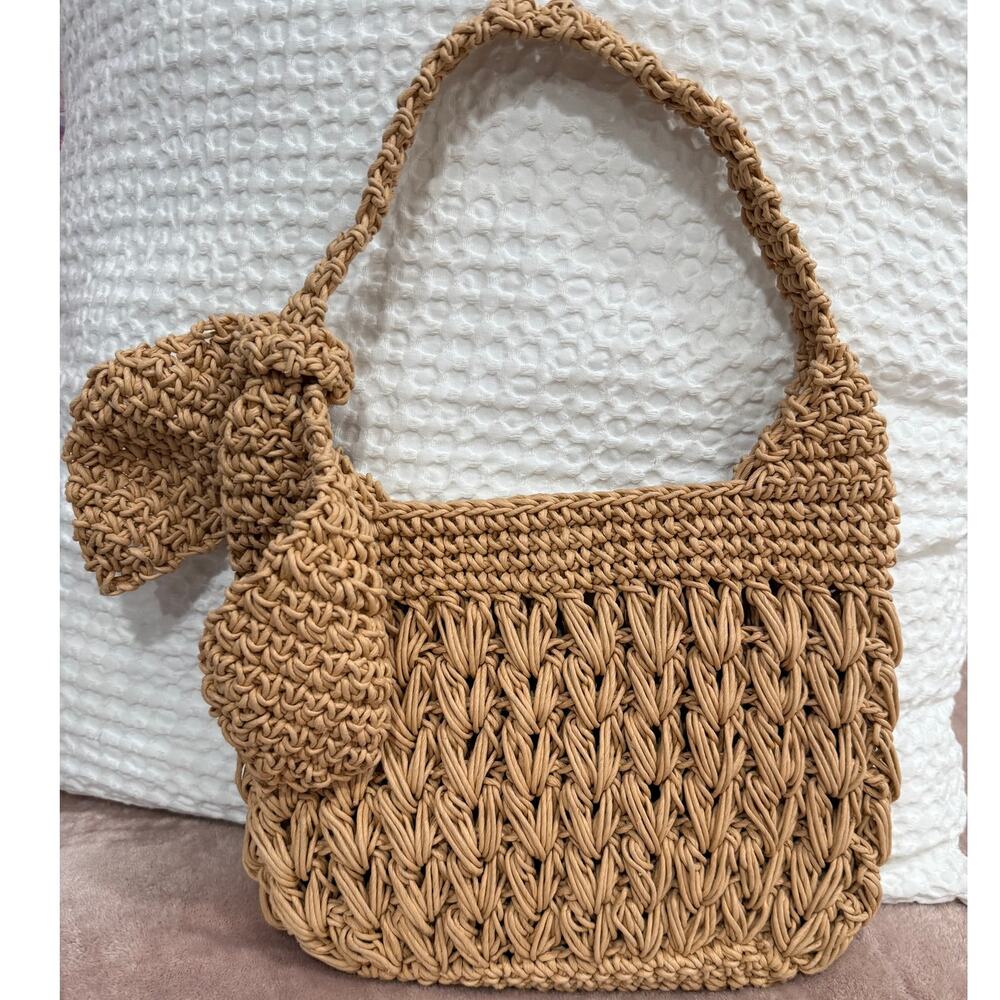Woven Raffia Style Shoulder Bag Oversized Flower Crochet Boho Summer Beach Purse